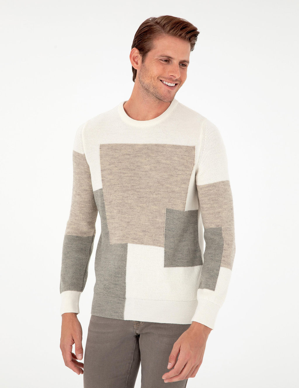 Ekru Slim Fit Bisiklet Yaka Triko Kazak - Pierre cardin фото 3