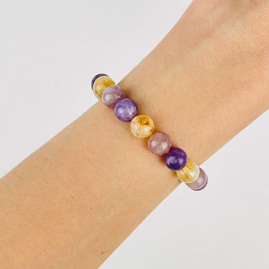 Браслет из Цитрина, Розового кварца и Лепидолита 18 см