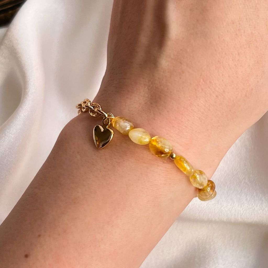 Браслет на цепочке с подвеской "Сердце" из Цитрина 17 см +
