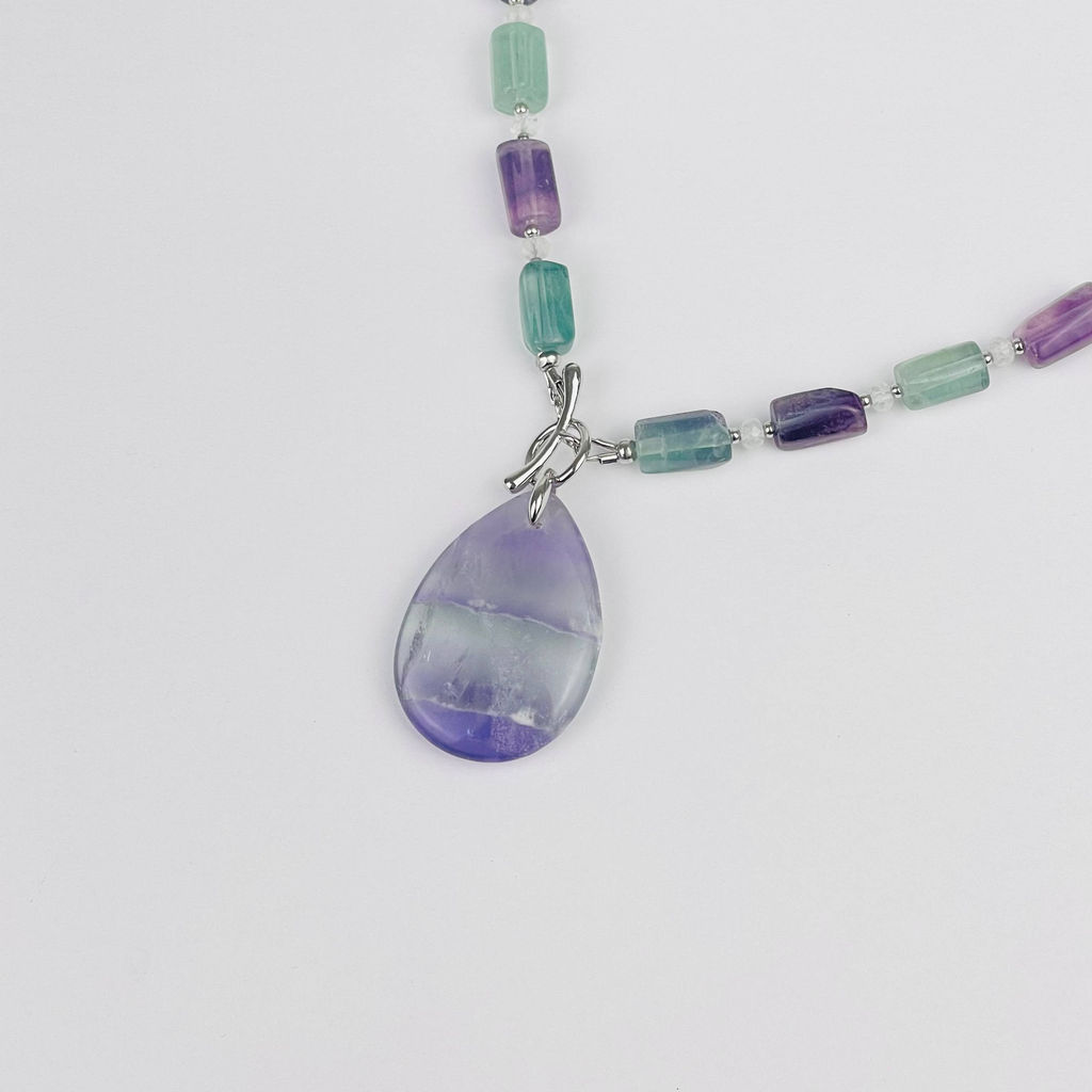 Колье из Флюорита и Лунного камня 45 см