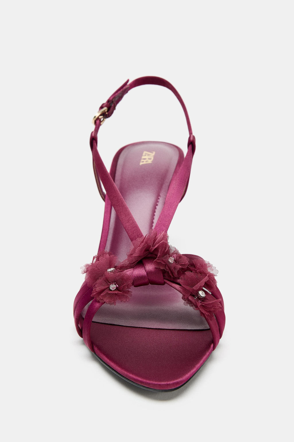 SATIN-EFFECT FLORAL HIGH-HEEL SANDALS - Zara фото 3