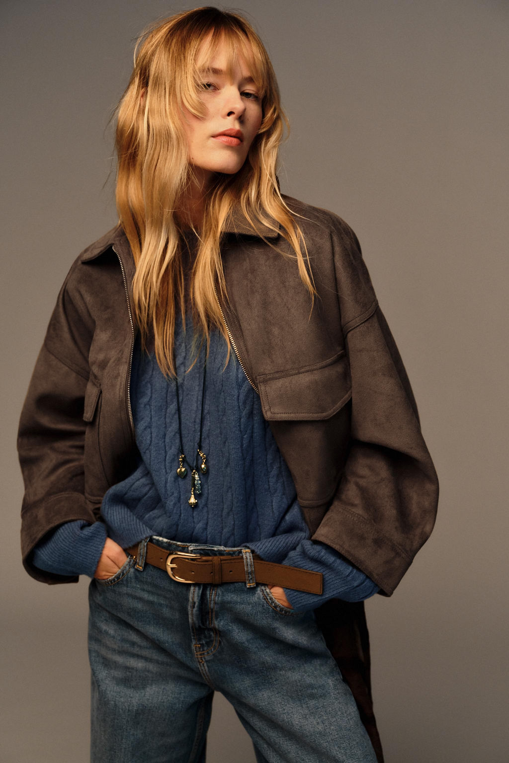 Z.08 WIDE-LEG CROPPED HIGH-WAIST JEANS WITH BELT - Zara фото 2