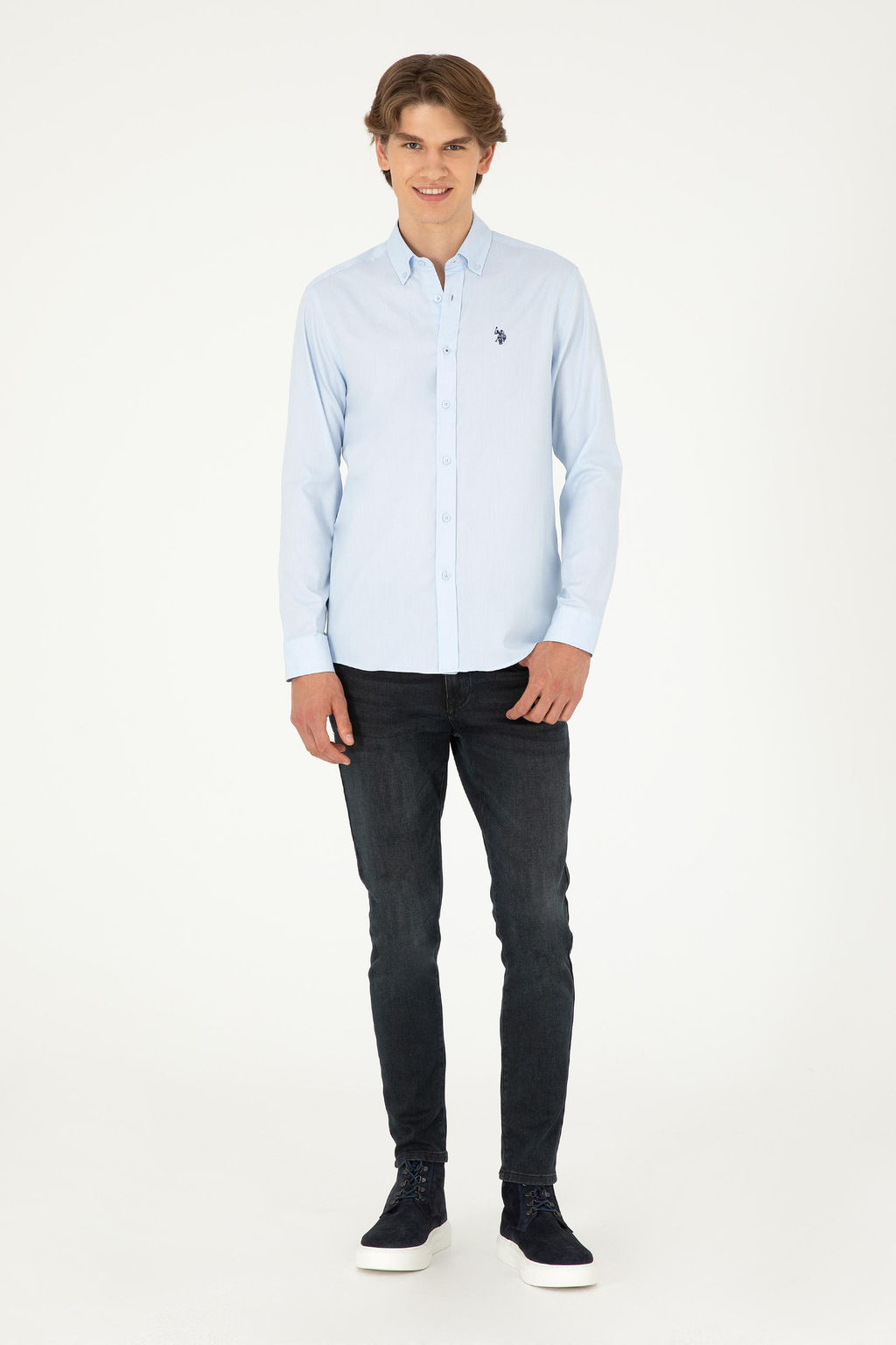 Мужская голубая базовая рубашка с длинным рукавом Неожиданная скидка в корзине - U.s. polo assn фото 4