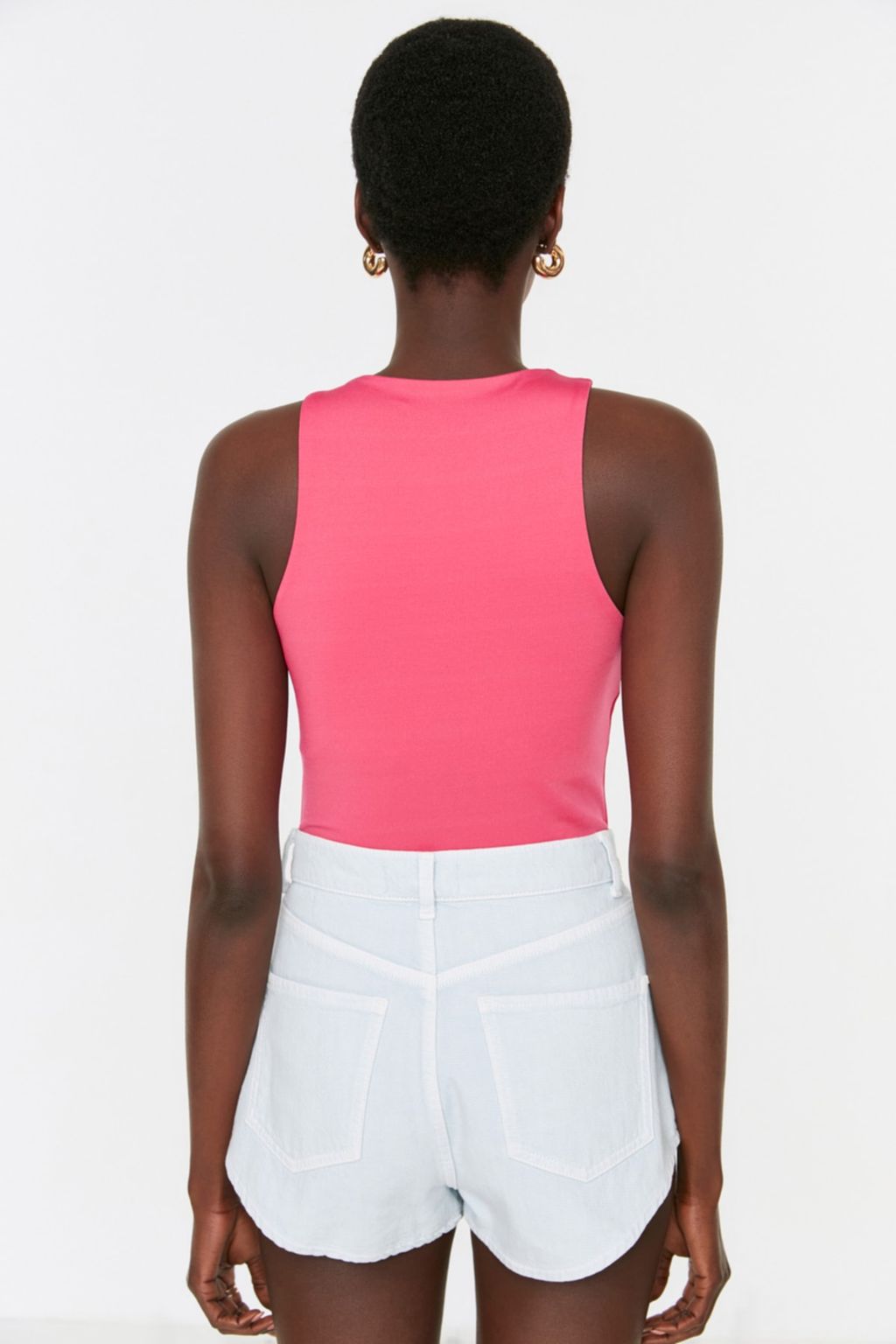 Pembe Halter Yaka Vucuda Oturan Esnek Alttan C?tc?tl? Orme Body TWOSS20BD0044