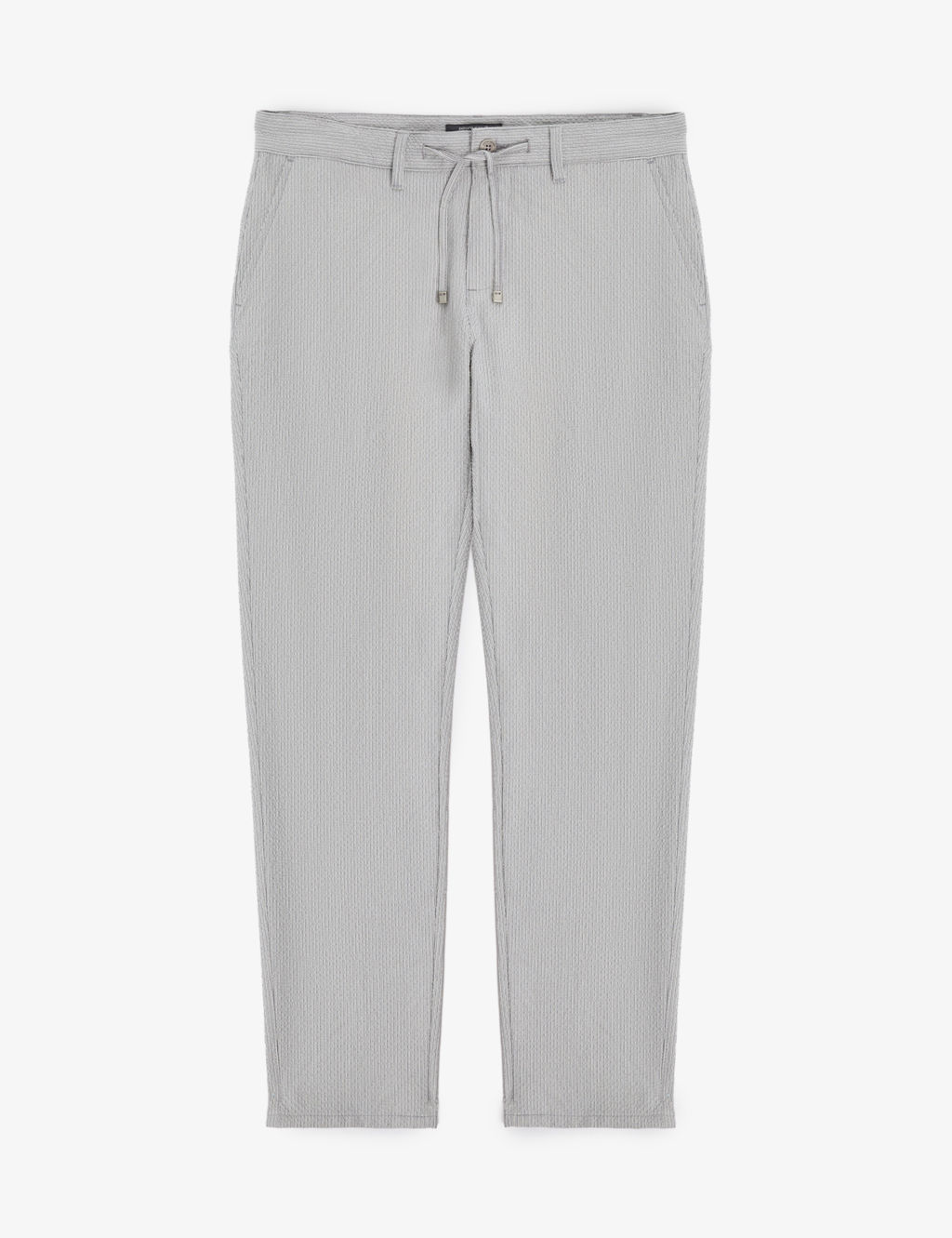 Gri Slim Fit Gofre Yazl_k Kanvas Pantolon