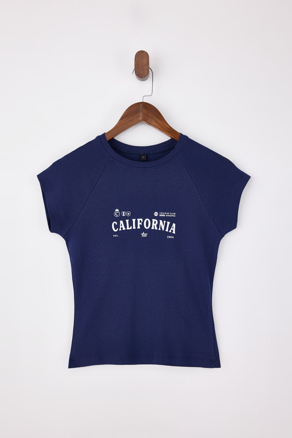 Lacivert Slogan Fitted/Vucuda Oturan K?sa Kollu Pamuk Ribana Orme T-Shirt TWOSS26TS00021