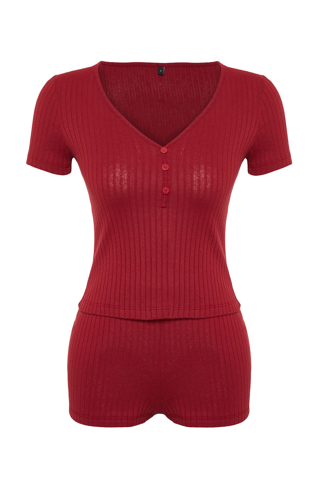 Trendyolmilla Bordo Dugme Detayl? Fitilli Sortlu Orme Pijama Tak?m? THMSS24PT00097 фото 17