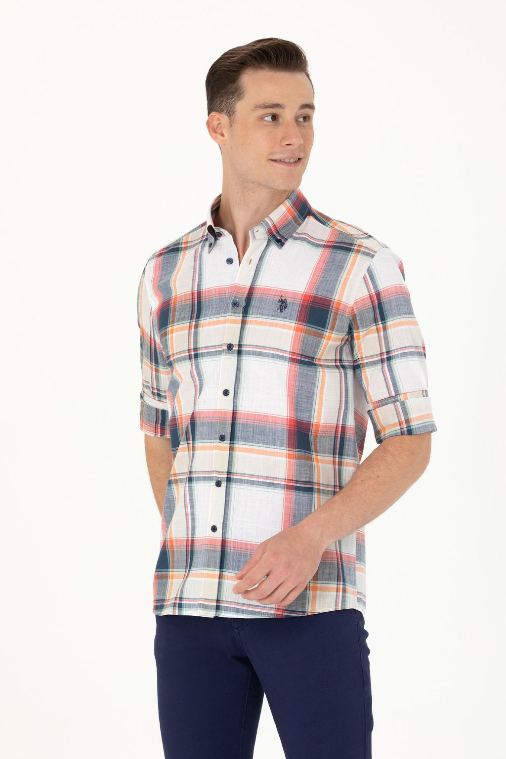 U. S. Polo Assn Мужская темно-синяя рубашка в шотландскую клетку - U.s. polo assn фото 3