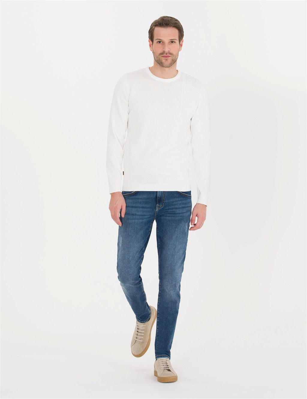 Ekru Slim Fit Bisiklet Yaka Triko Kazak - Pierre cardin фото 3