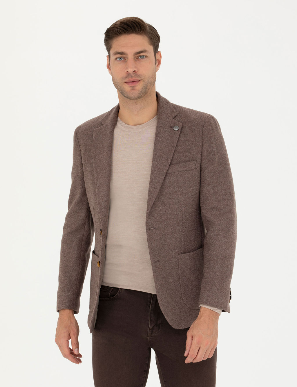 Kahverengi Slim Fit Y_n Kar___ml_ Ceket