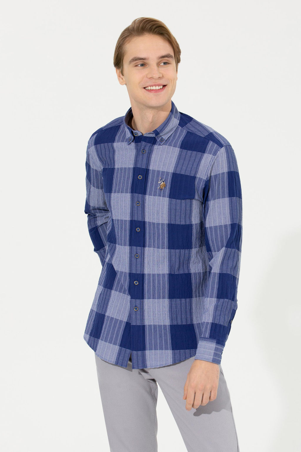 U. S. Polo Assn / Мужская синяя рубашка в клетку - U.s. polo assn фото 15