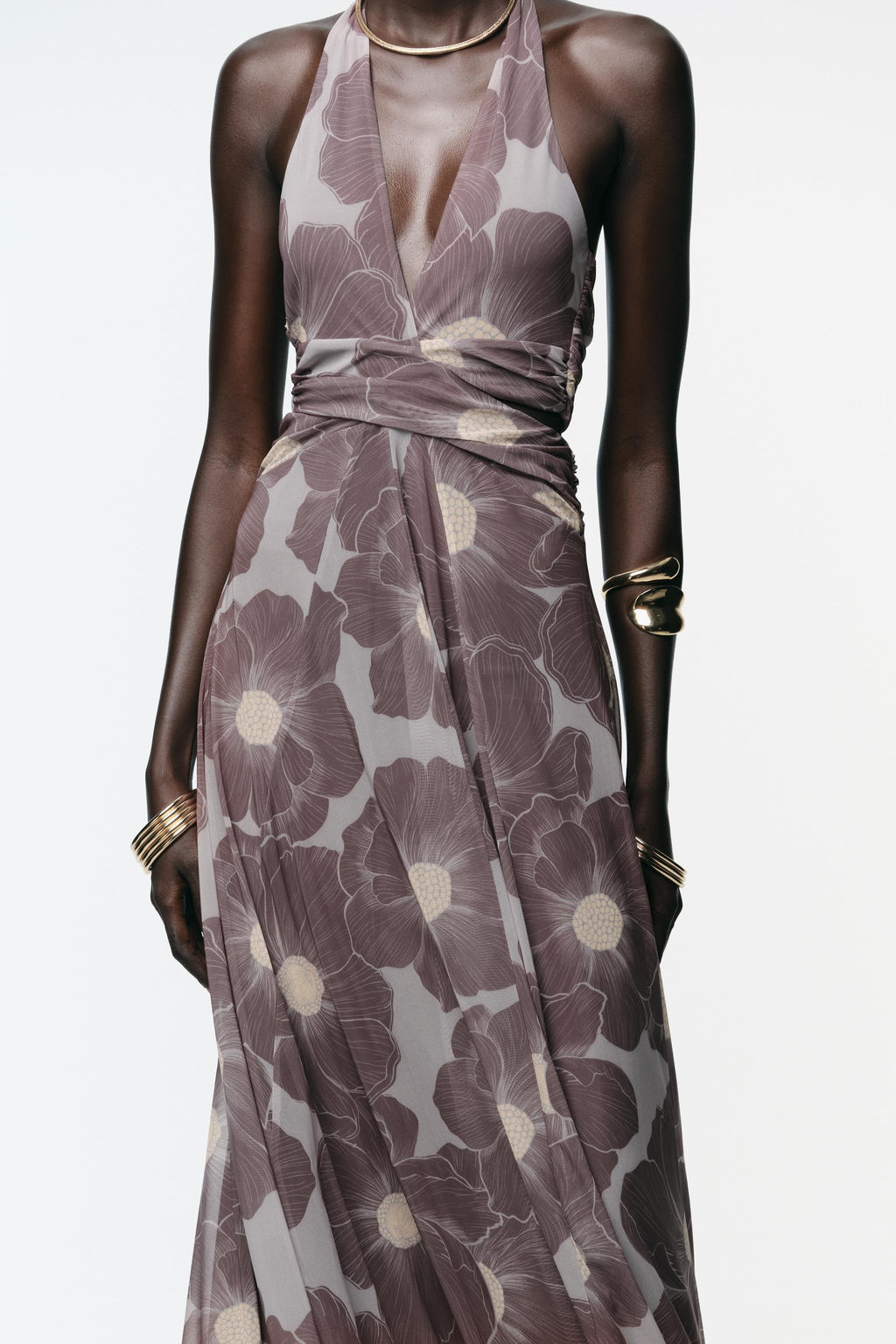 CUT-OUT PRINTED TULLE LONG DRESS - Zara фото 11