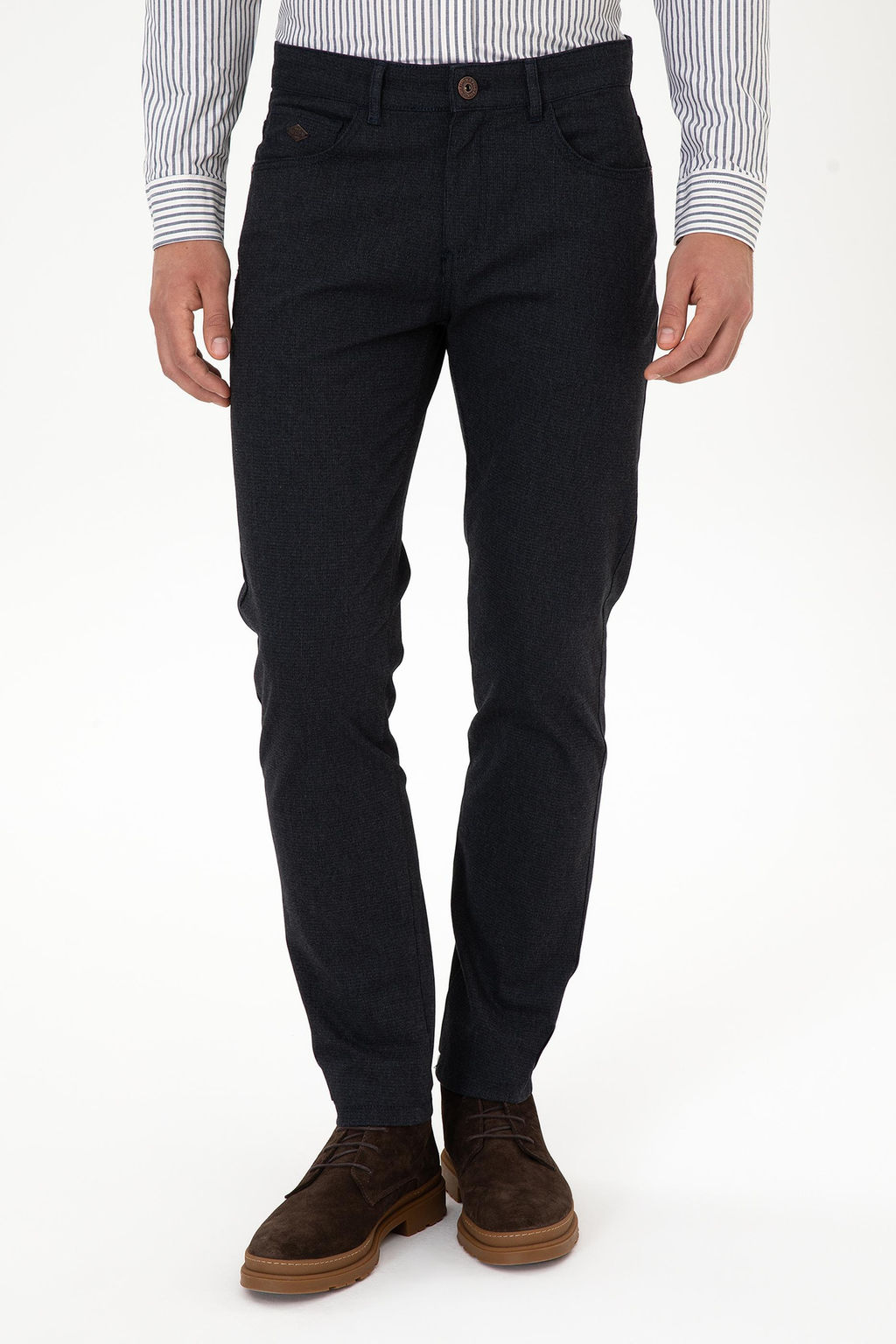 Erkek Lacivert Slim Fit Kanvas / Chino Pantolon