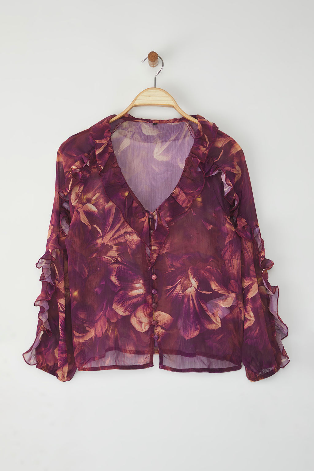 Murdum Sifon Transparan Cicekli F?rf?rl? Dokuma Gomlek TWOSS25GO00063