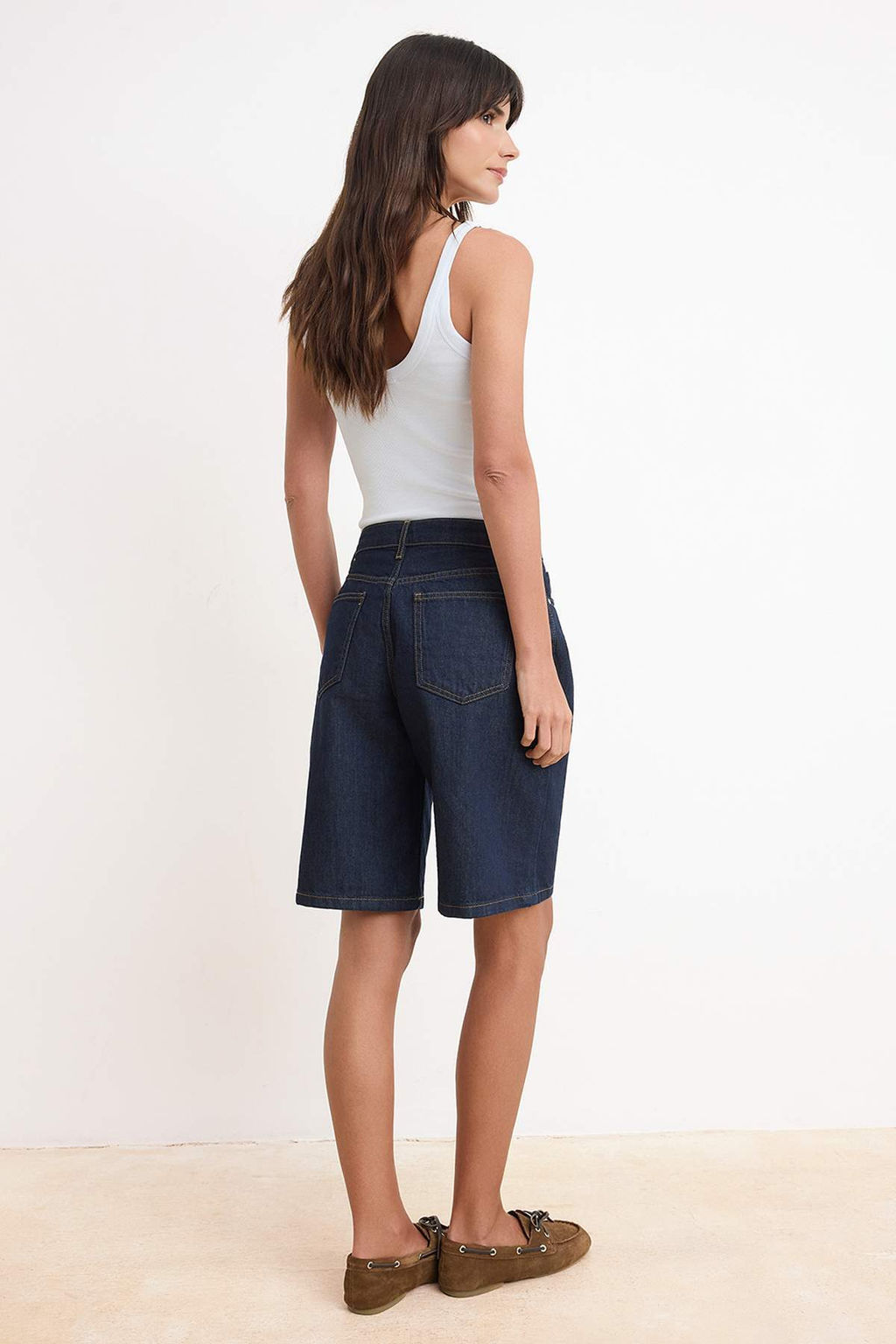 Koyu Mavi Yuksek Bel Denim Bermuda TWOSS24SR00007