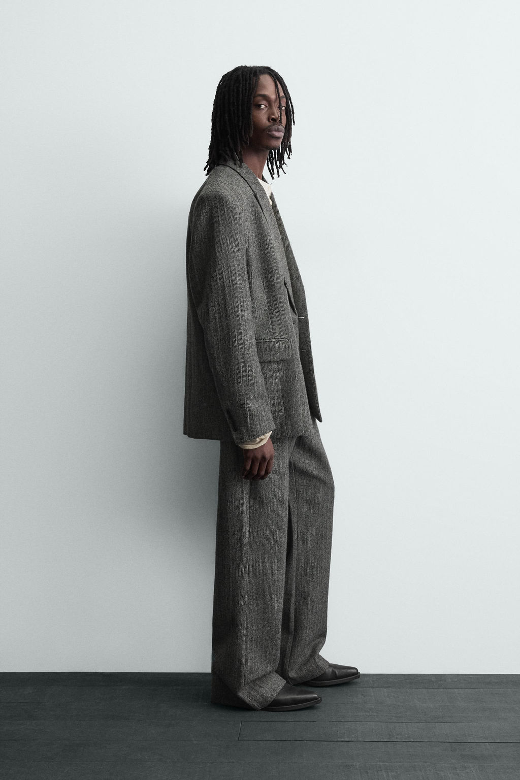 HERRINGBONE TEXTURED SUIT TROUSERS WITH WOOL - Zara фото 4