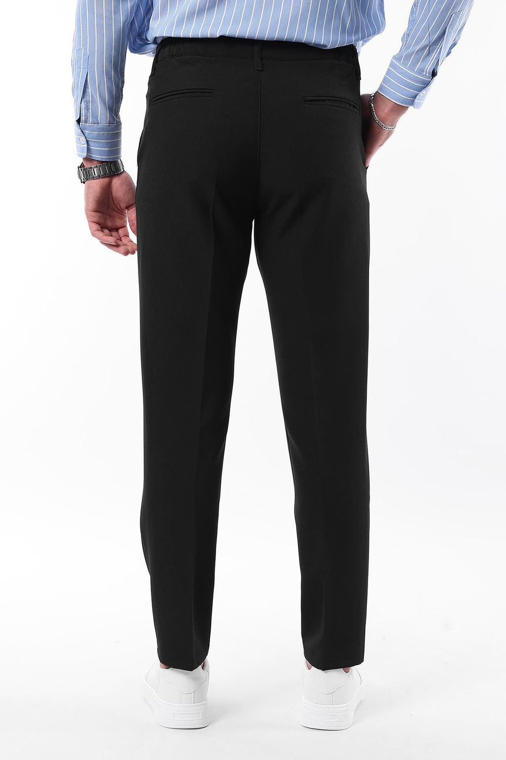 Siyah Slim Fit Beli Baglama Detayl? Lastikli Kumas Dokuma Pantolon TMNAW25PL00027