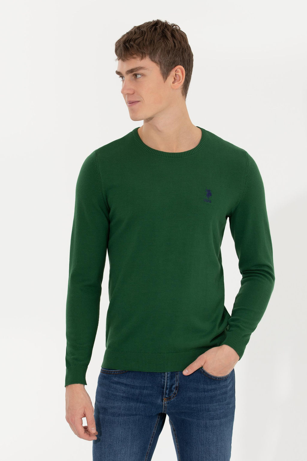 Мужской зеленый трикотажный свитер Basic - U.s. polo assn фото 13