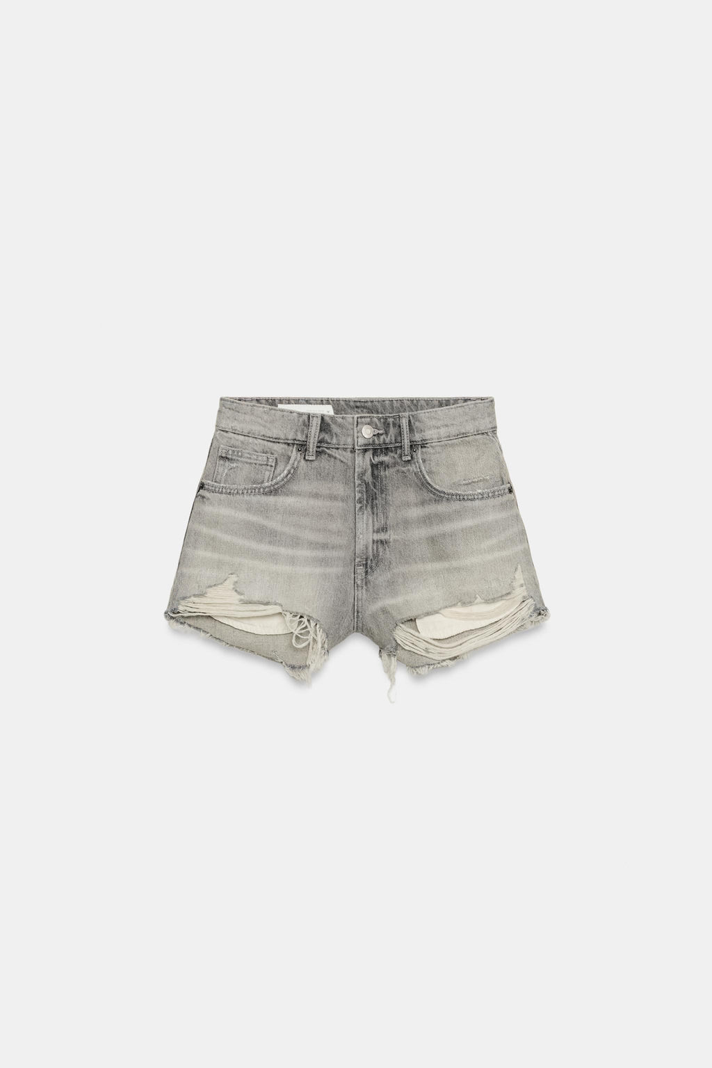 SHORTS DENIM TRF TIRO ALTO ROTOS / Gris claro - Zara фото 6