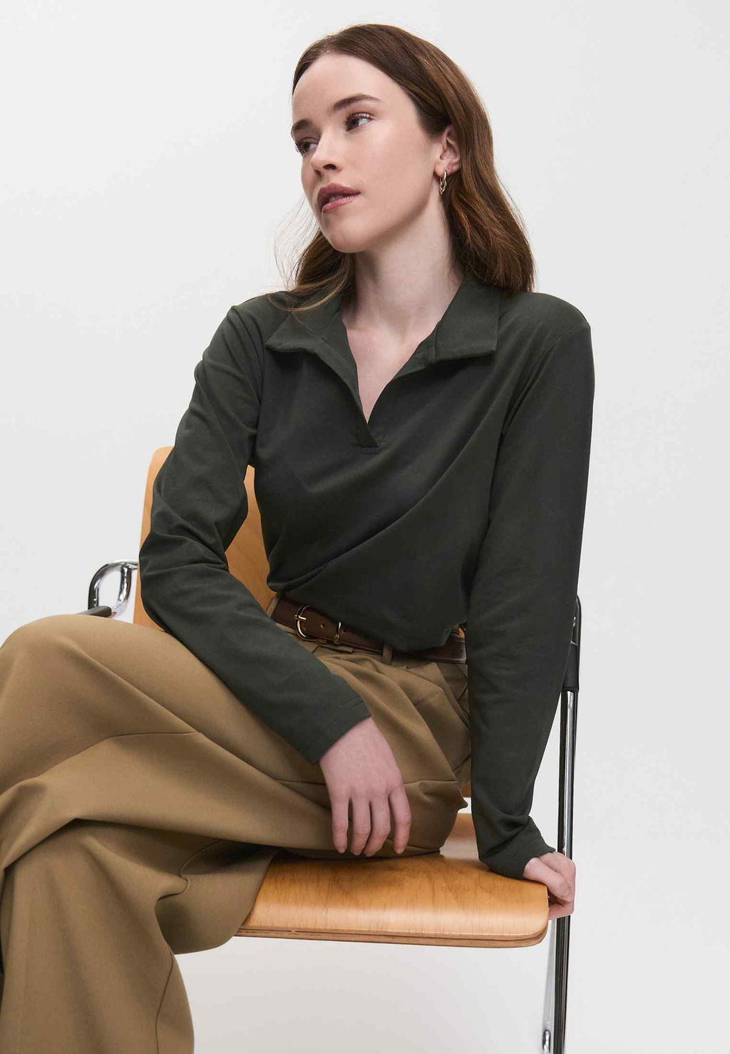 Лонгслив-поло 26204-536 хаки