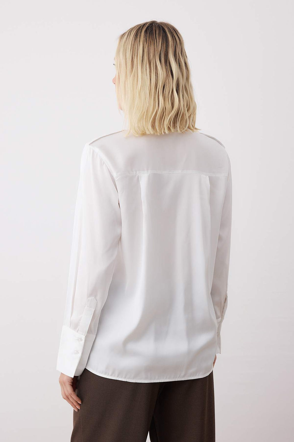 Lacivert Apoletli Saten Gomlek TWOAW26GO00039 - Trendyolmilla фото 4