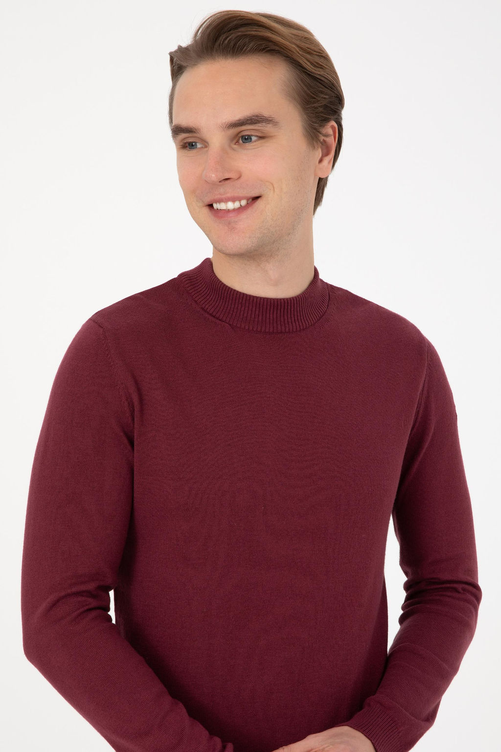 Джемпер Slim Fit Polo Yaka бордовый из хлопка