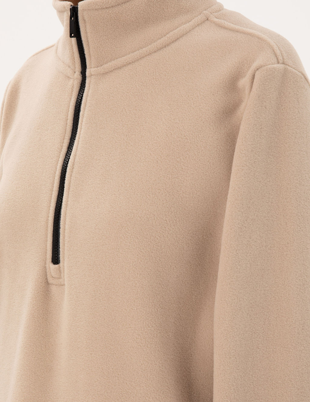 Bej Comfort Fit Fermuarl_ Polar Sweatshirt