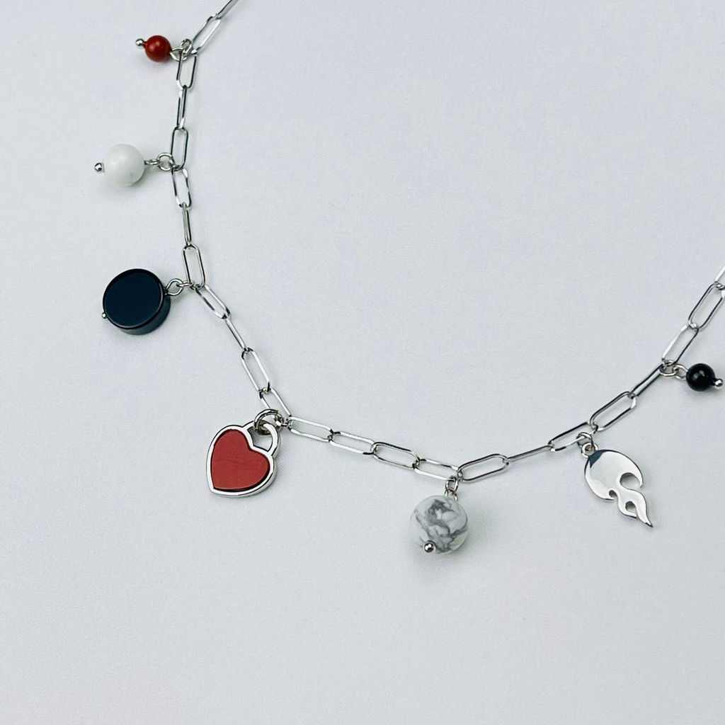 Колье на цепочке с Агатом, Говлитом и Яшмой 38/45 см