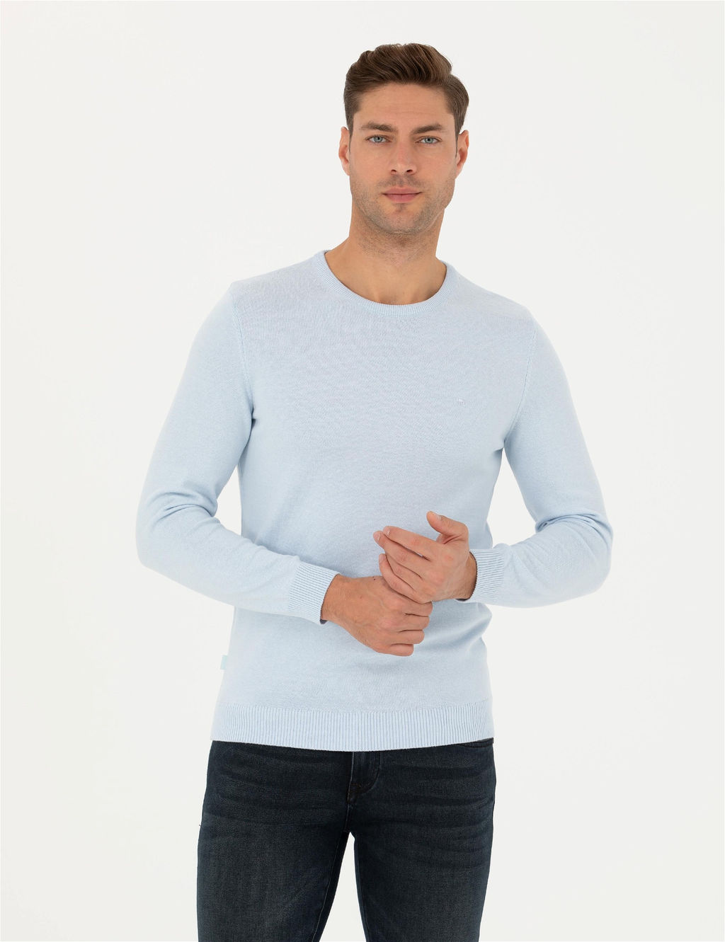 A__k Mavi Slim Fit Bisiklet Yaka Basic Triko Kazak - Pierre cardin фото 5