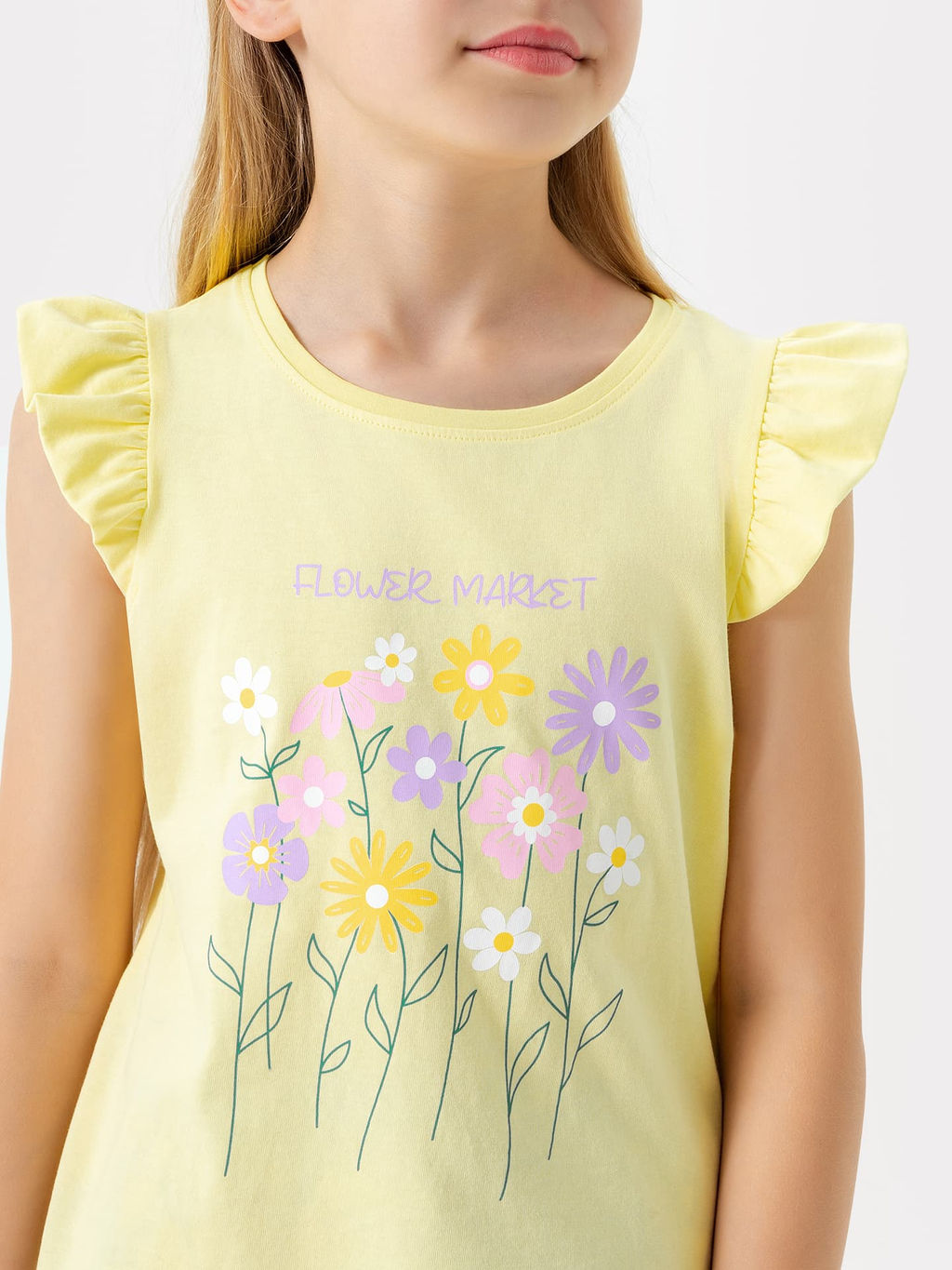 Комплект для девочек (футболка, шорты) в желтом цвете с рисунком цветов - Mark formelle фото 4
