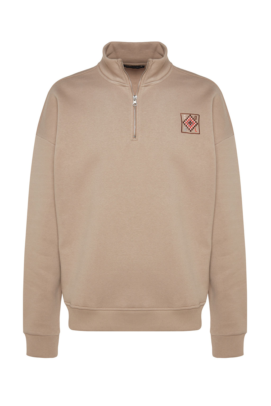 TRENDYOL MAN Vizon Oversize/Genis Kesim Fermuarl? Nak?s Detayl? Ici Polar/S?cak Tutan Sweatshirt TMNAW24SW00132 - Trendyolmilla фото 7