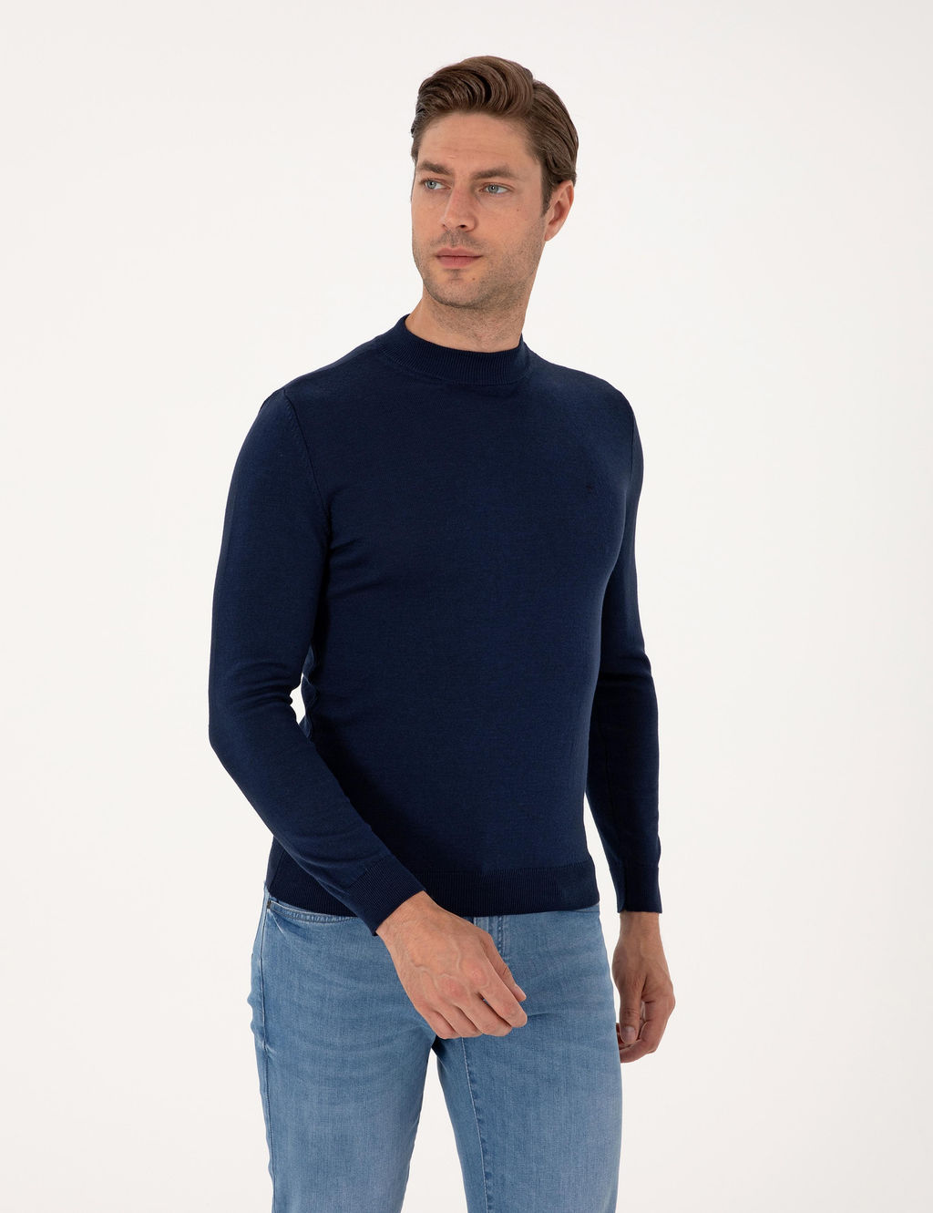 A__k Lacivert Slim Fit _eyrek Yaka Basic Triko Kazak - Pierre cardin фото 3