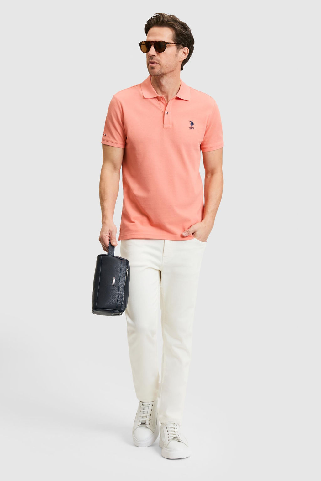 Erkek Slim Fit Polo Yaka Somon Basic Ti__rt