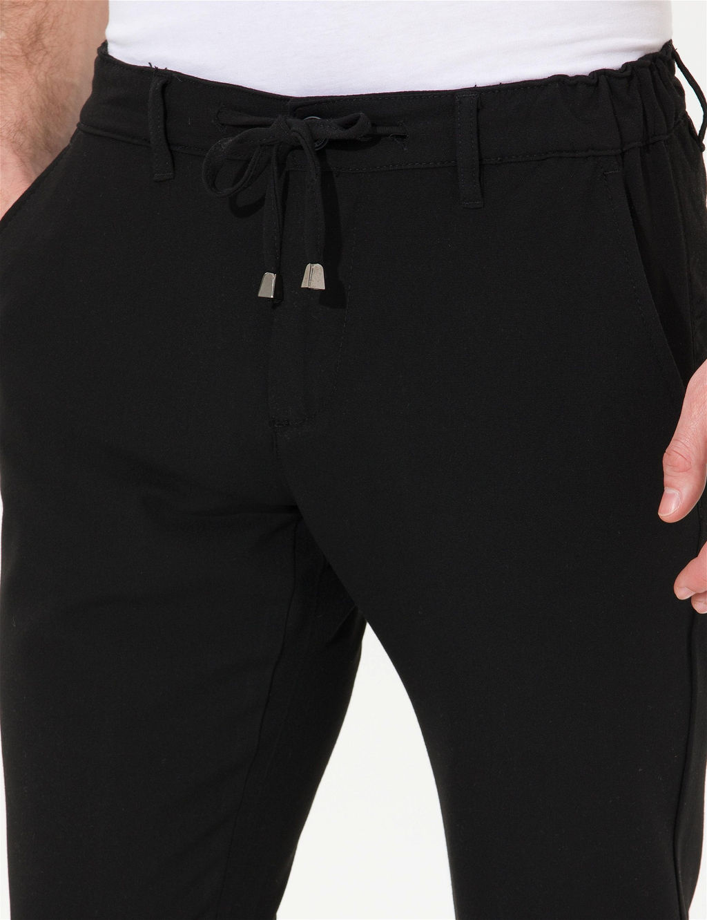 Siyah Slim Fit Beli Latikli _pli Kanvas Pantolon