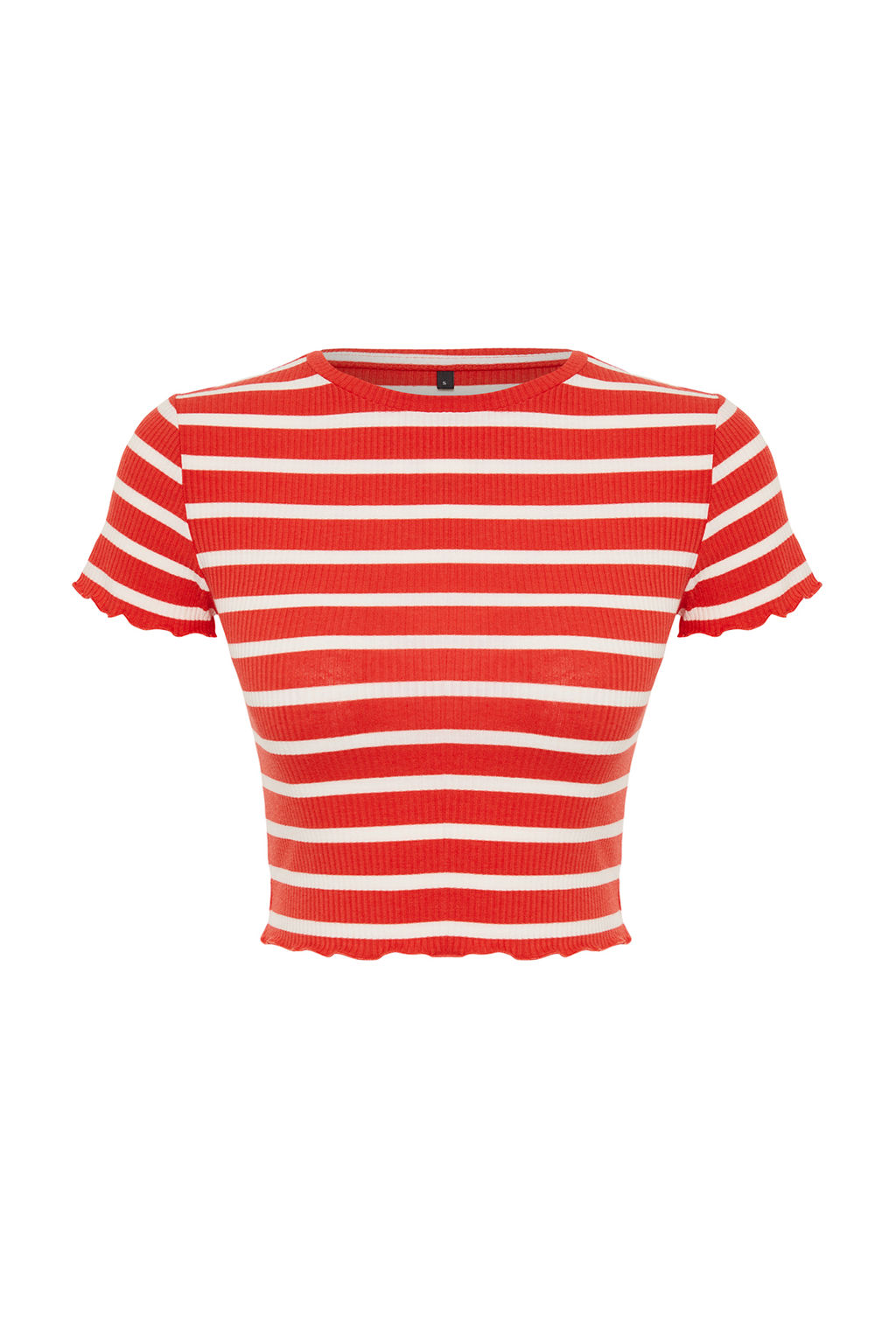 Trendyolmilla Haki Cizgili Baby Overlok Detayl? Fitted/Vucuda Oturan Crop Fitilli Orme Bluz TWOSS23BZ00506  фото 7