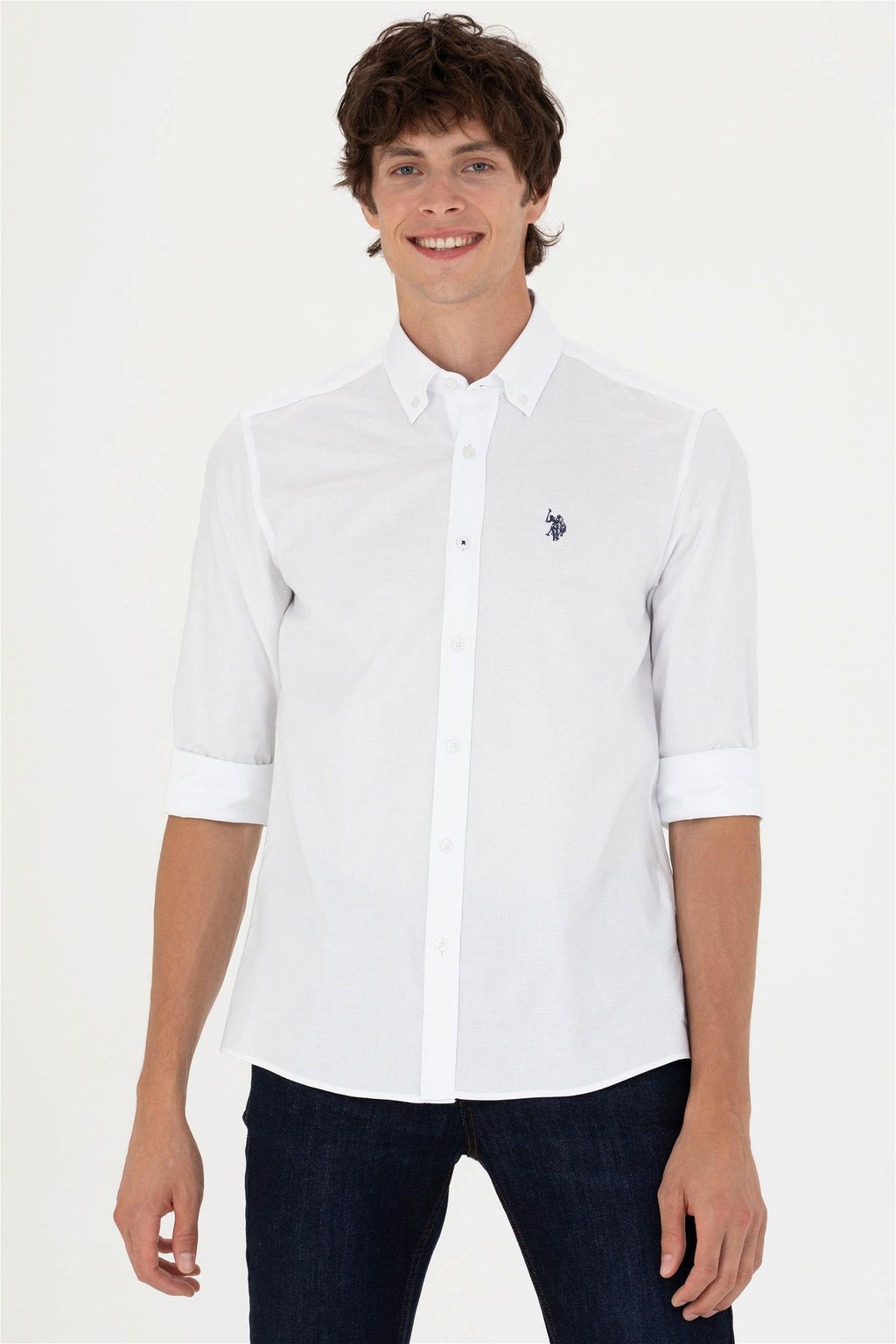 Мужская белая базовая рубашка с длинным рукавом - U.s. polo assn фото 3