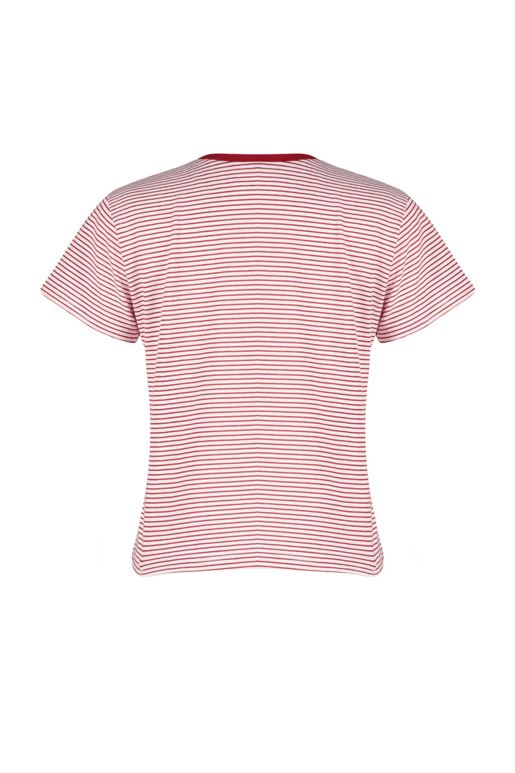 K?rm?z? Ekru Cizgili Kal?n Pamuklu Basic Regular/Normal Kal?p Orme T-Shirt TWOSS23TS00043