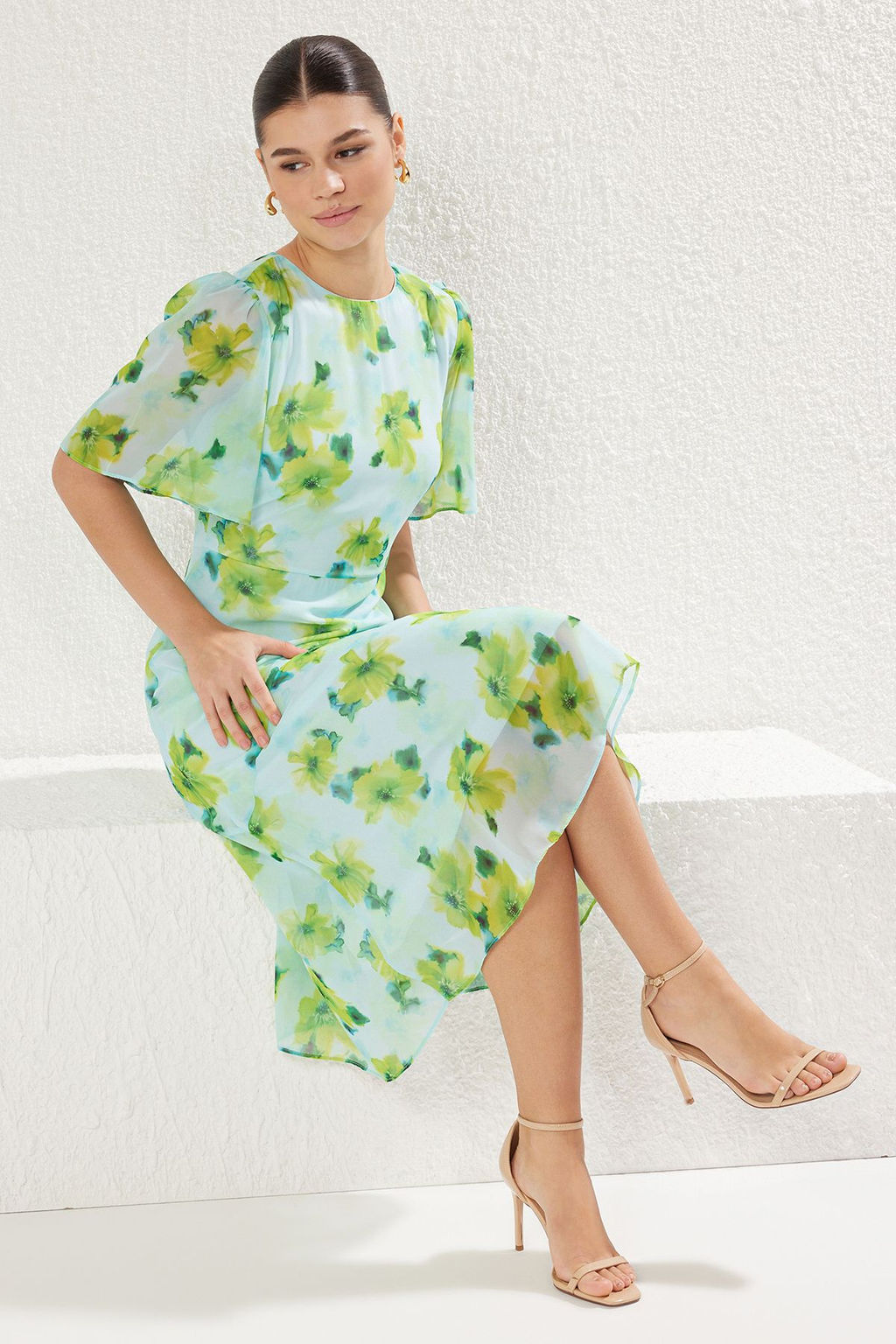 TRENDYOLMILLA Lila Cicek Desenli A Kesim Astarl? Midi Dokuma Elbise TWOSS20EL0908 фото 18