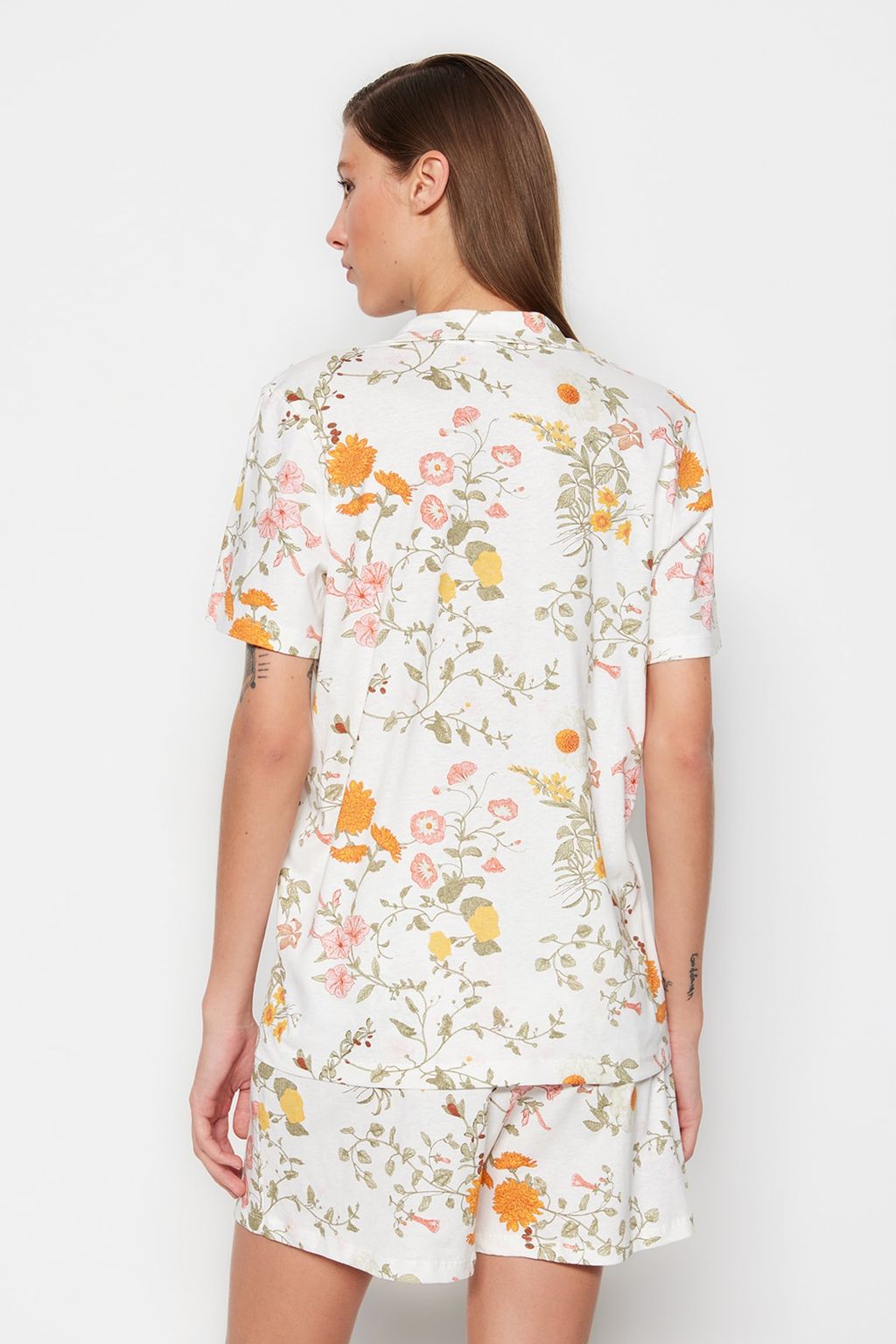 Cok Renkli %100 Pamuklu Cicek Desenli Sortlu Orme Pijama Tak?m? THMSS23PT00020