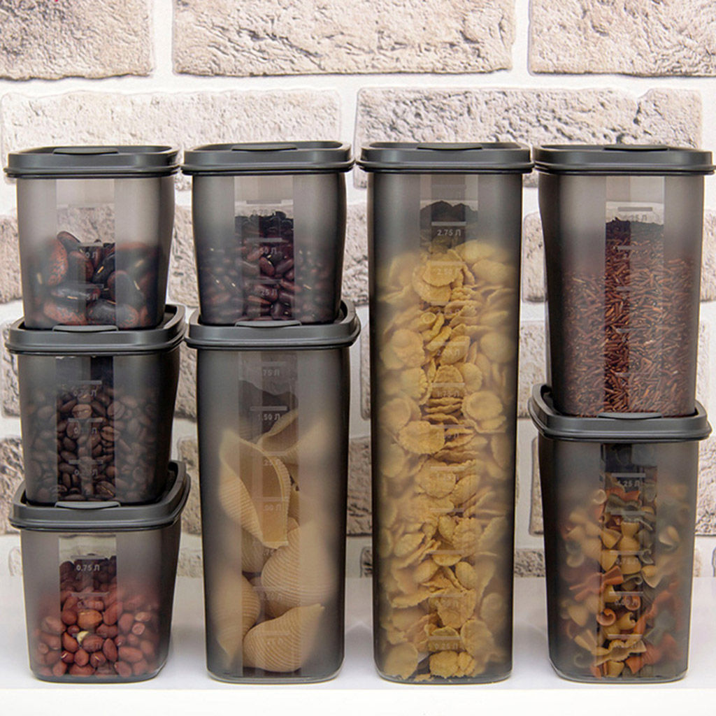 Банка для сыпучих продуктов пластмассовая Бест 2л, 9,5х19х19см, графитовый (Россия) - Домашняя мода фото 6