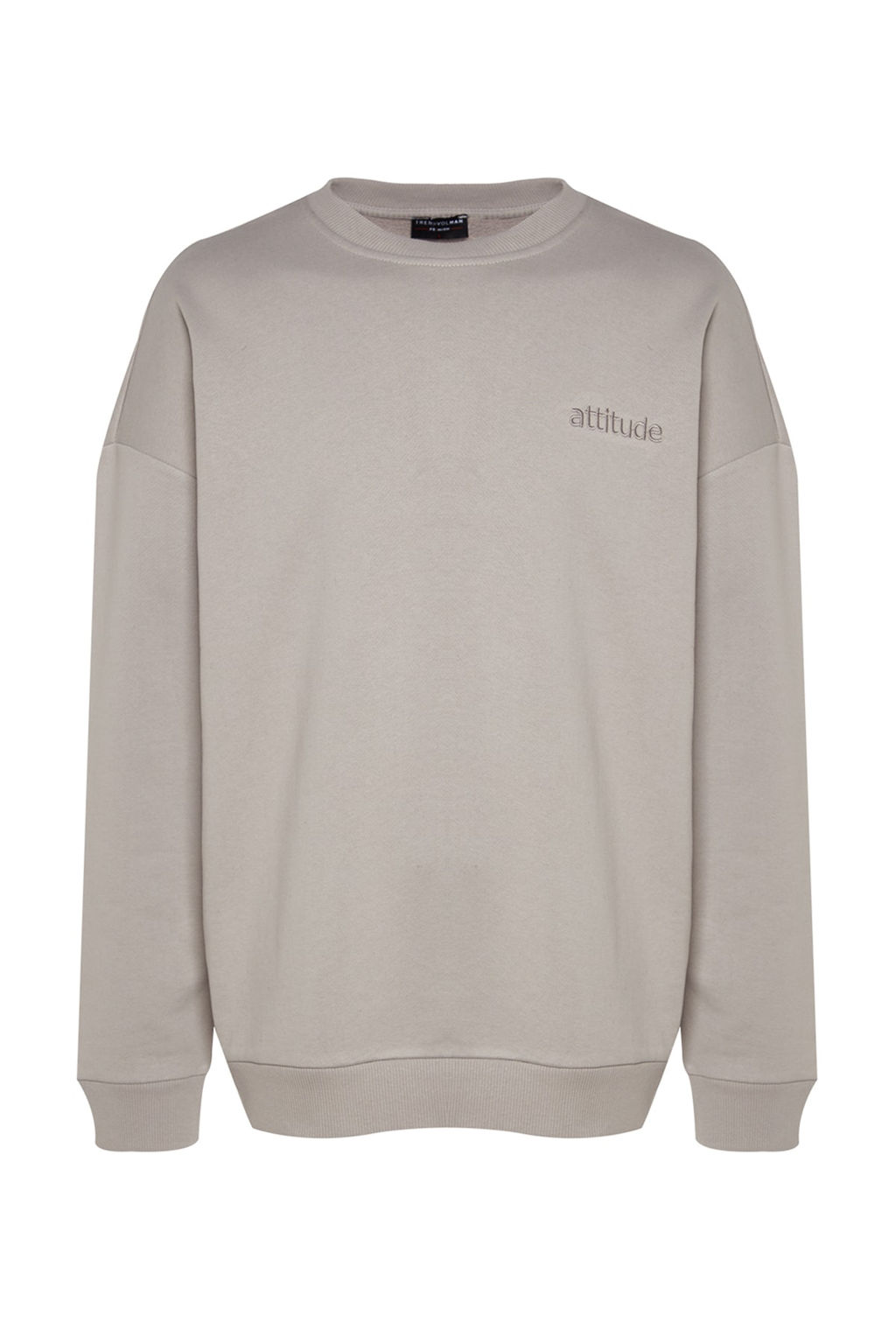 TRENDYOL MAN Gri Premium Bisiklet Yaka Oversize/Genis Kesim Yaz? Nak?sl? Diagonal Sweatshirt TMNAW24SW00039 - Trendyolmilla фото 9