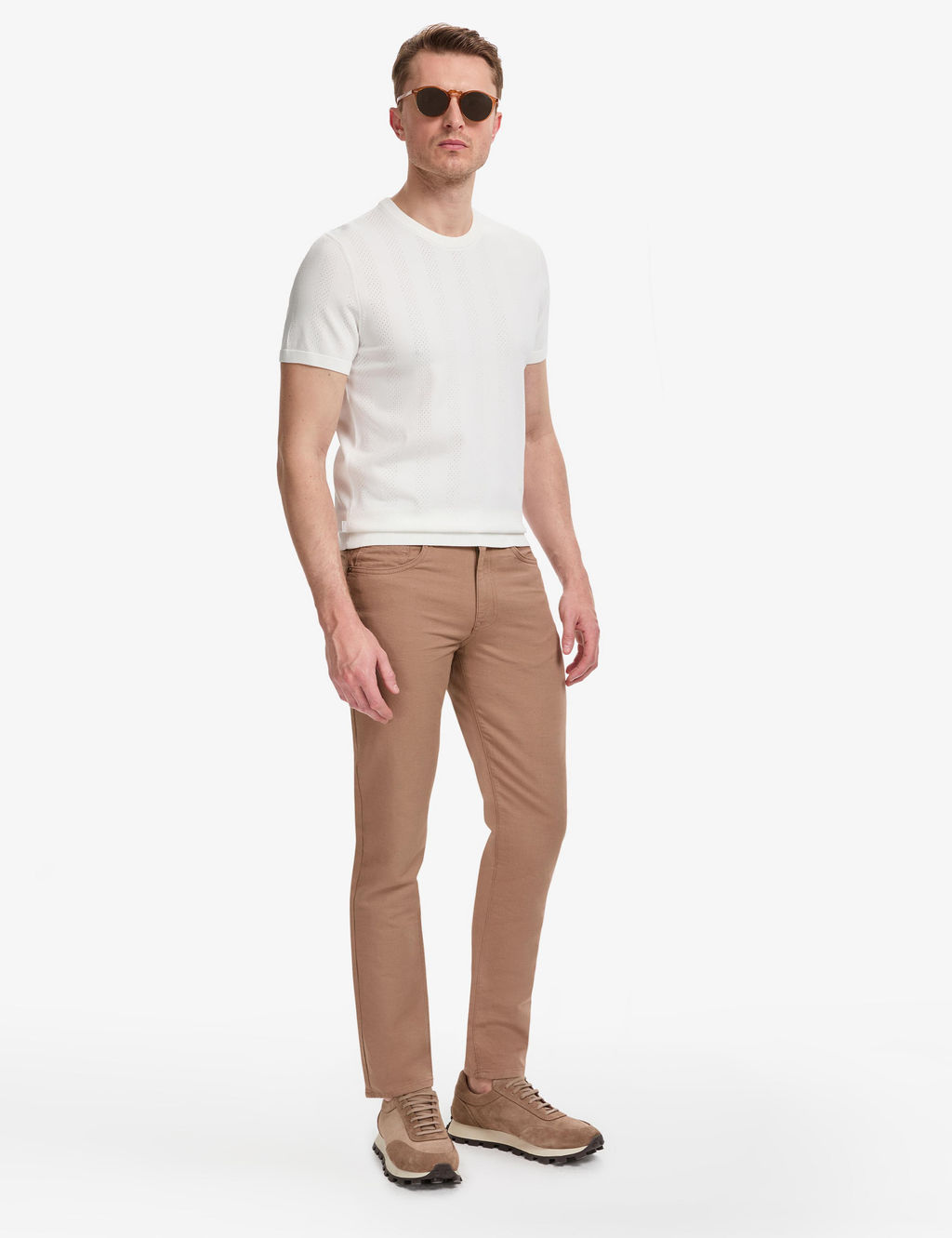 Ekru Slim Fit Bisiklet Yaka Triko Ti__rt
