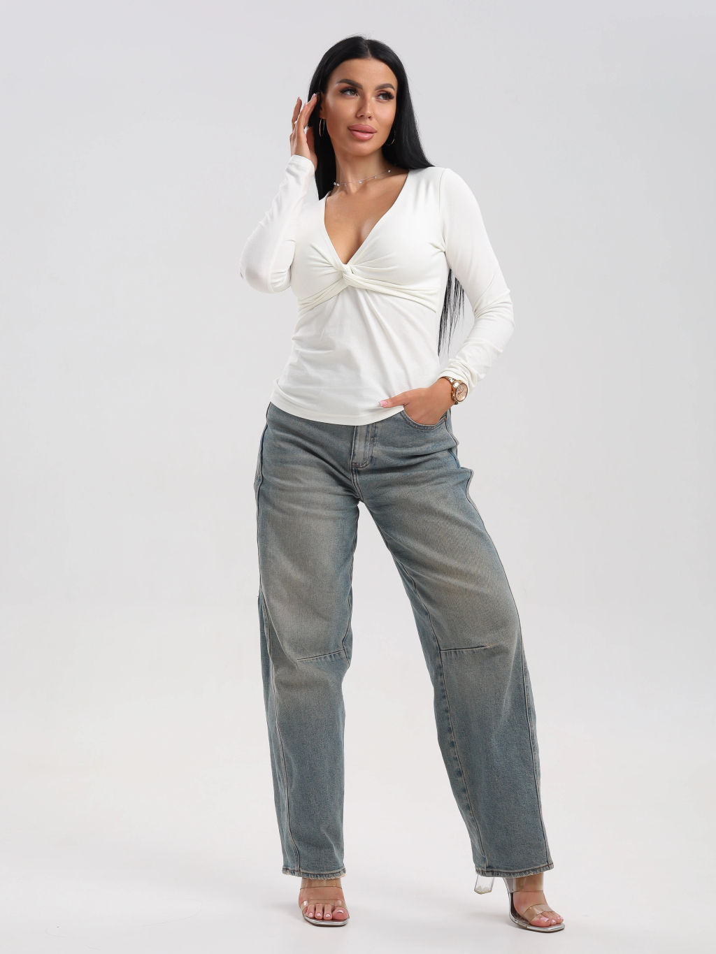 Лонгслив женский, цвет белый