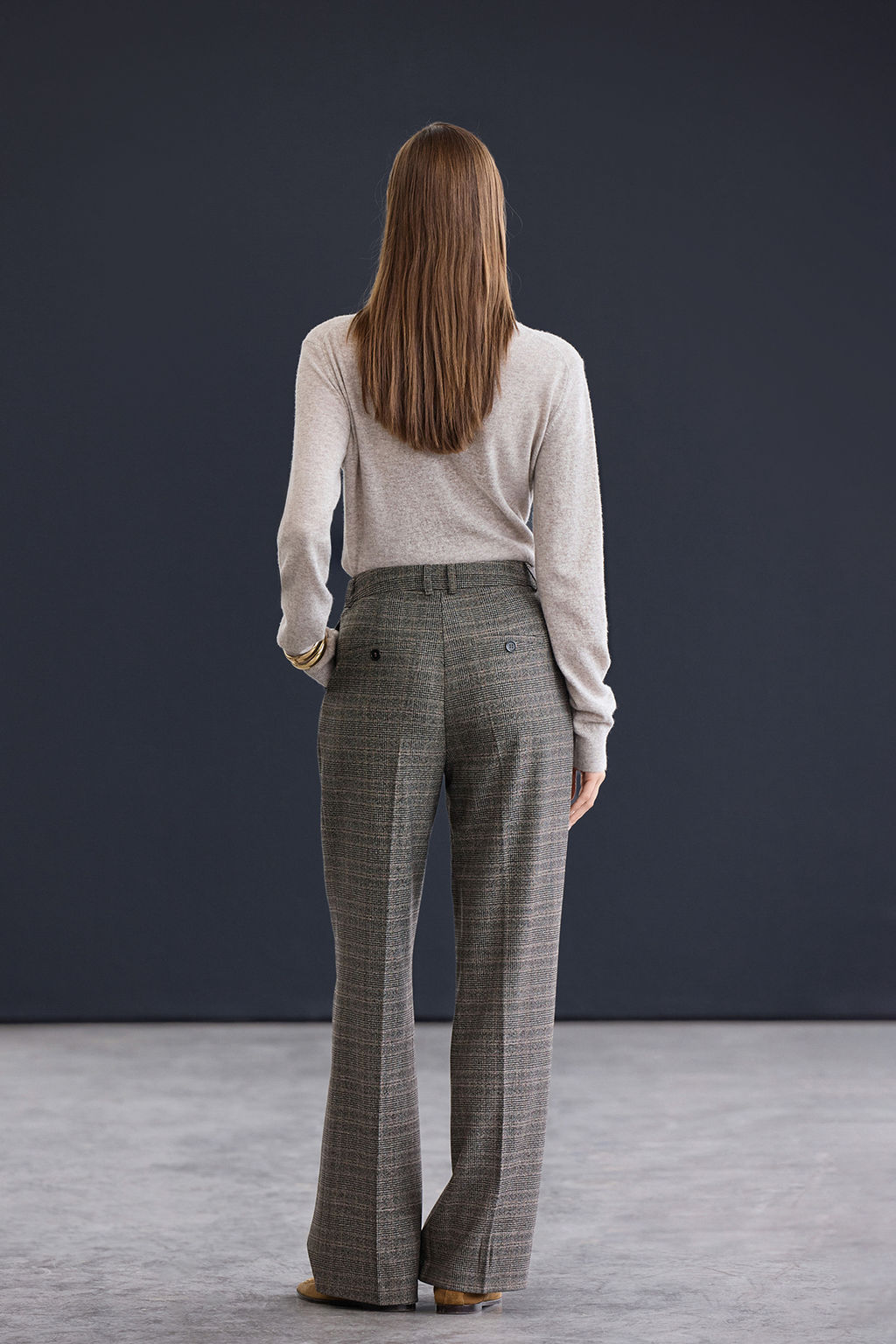 Trendyol Studio Kahverengi Ekoseli/Kareli Genis Paca/Wideleg Dokuma Pantolon TWOAW26PL00129 - Trendyolmilla фото 2