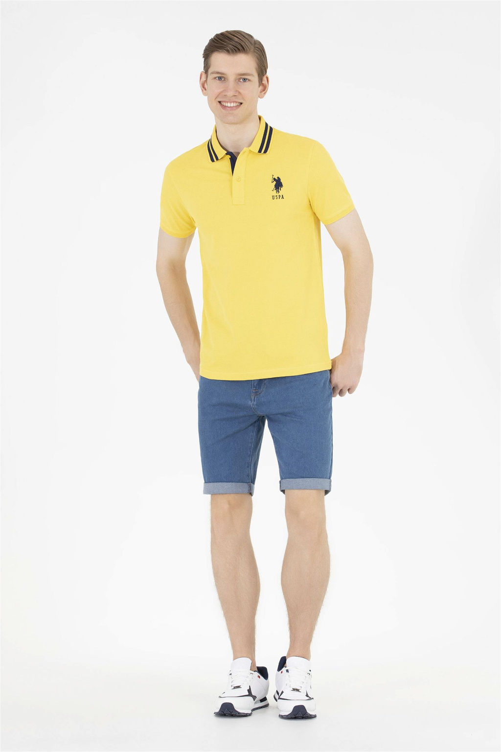 U. S. Polo Assn Мужская темно-желтая базовая футболка с воротником-поло - U.s. polo assn фото 10