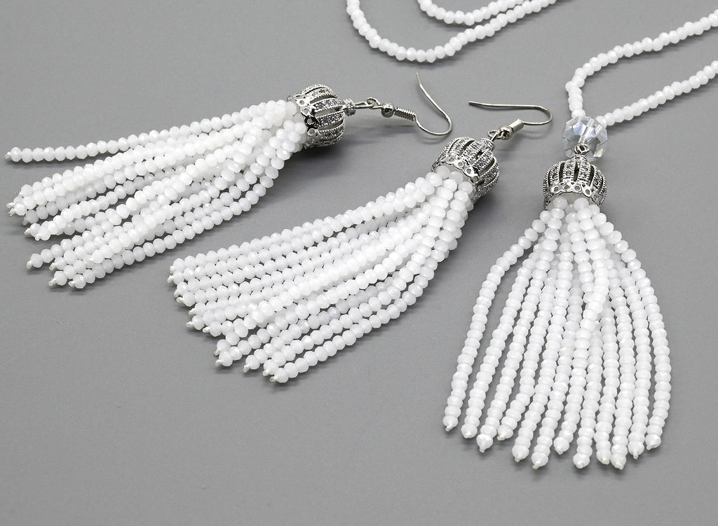 Сотуар, Серьги "Кисточки" из циркона 3мм цв.белый, 78см