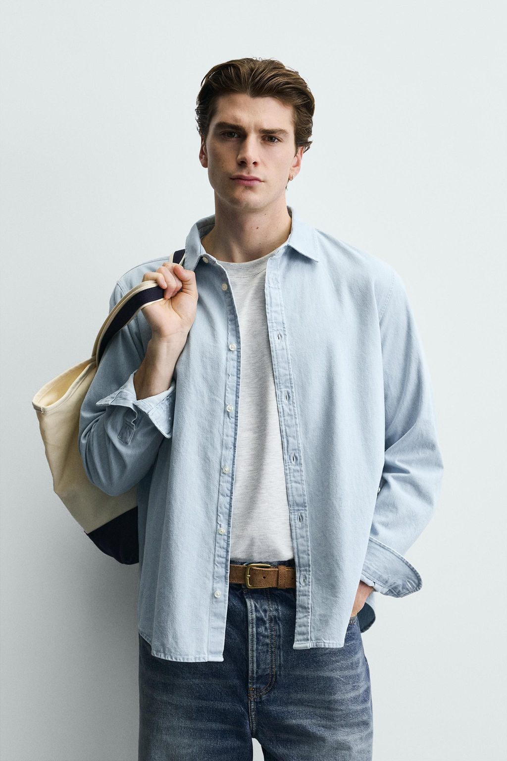 CAMISA DENIM LAVADA / Azul cielo - Zara фото 2