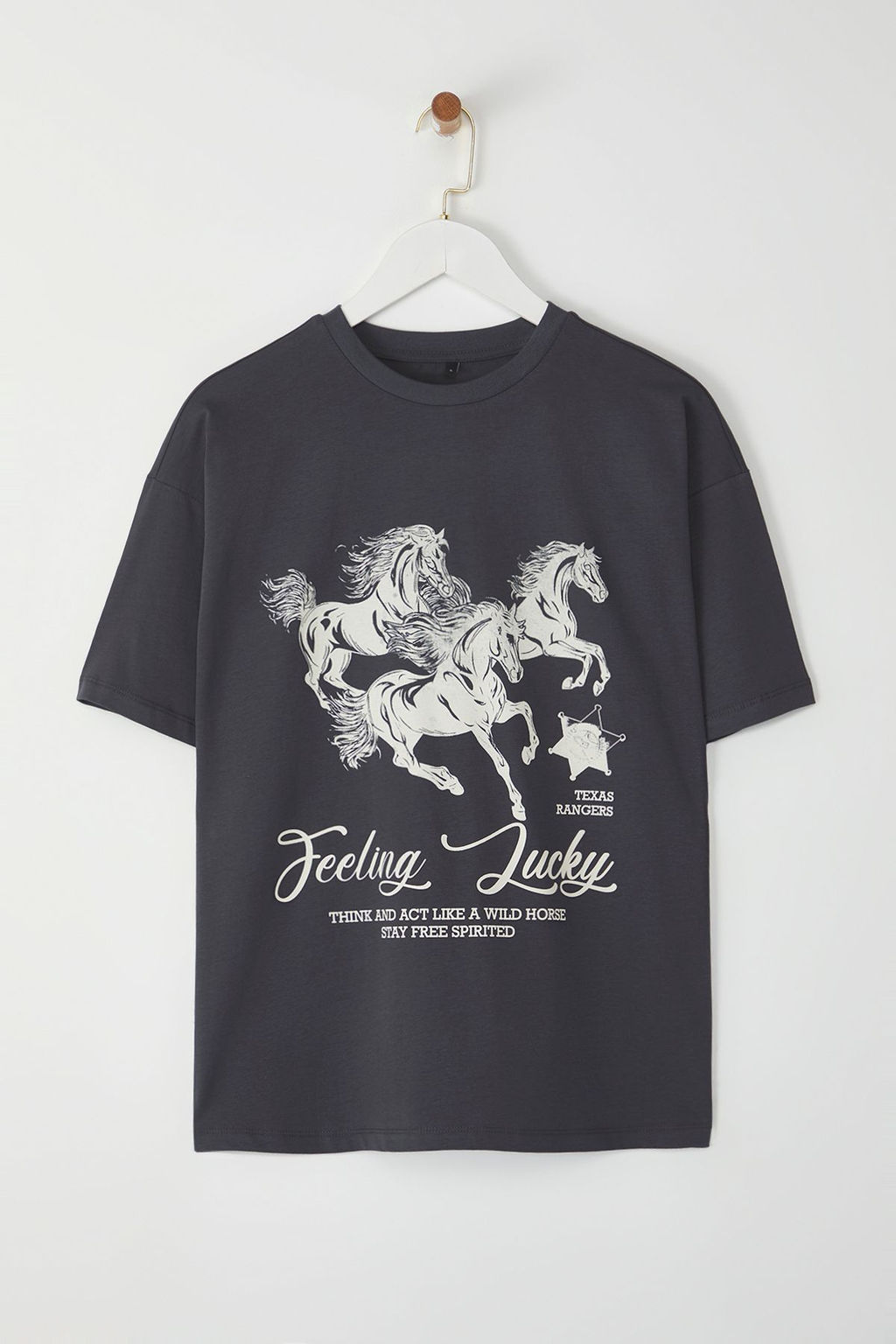 Trendyolmilla Antrasit %100 Pamuk Oversize/Genis Kal?p Bask?l? Orme T-Shirt TWOSS25TS00075  фото 5