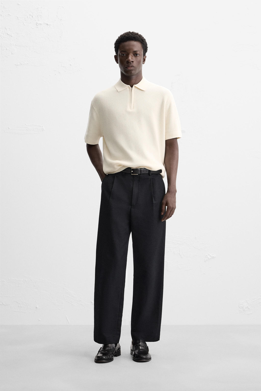 PURL KNIT POLO SHIRT WITH ZIP