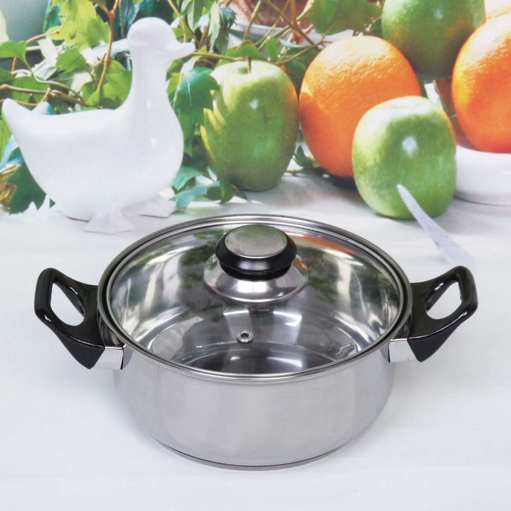 Кастрюля из нержавеющей стали "Cook" 1,3л со стеклянной крышкой 18*8см